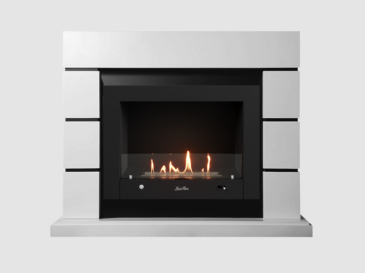 Каминный портал МДФ "Аляска 1350" с биокамином Lux Fire "Фаер Бокс 4-33" (белый) по цене 127 100 руб.