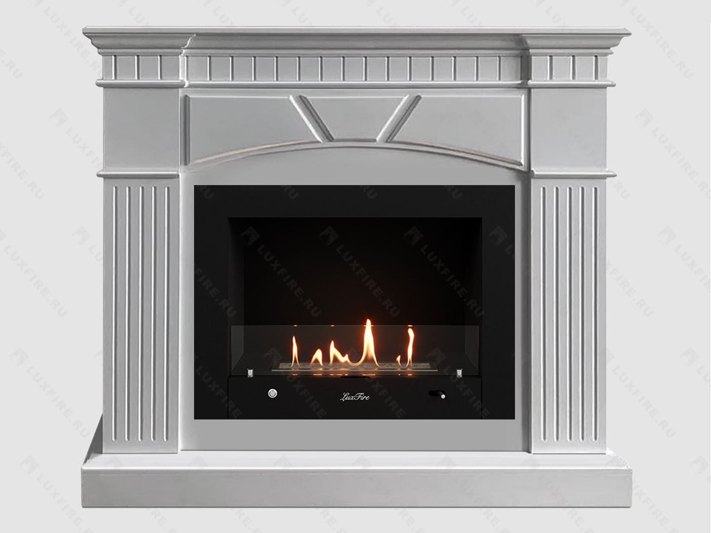 Каминный портал МДФ "Шервуд 1100" с биокамином Lux Fire "Фаер Бокс 4-25.5" (белый) по цене 110 900 руб.