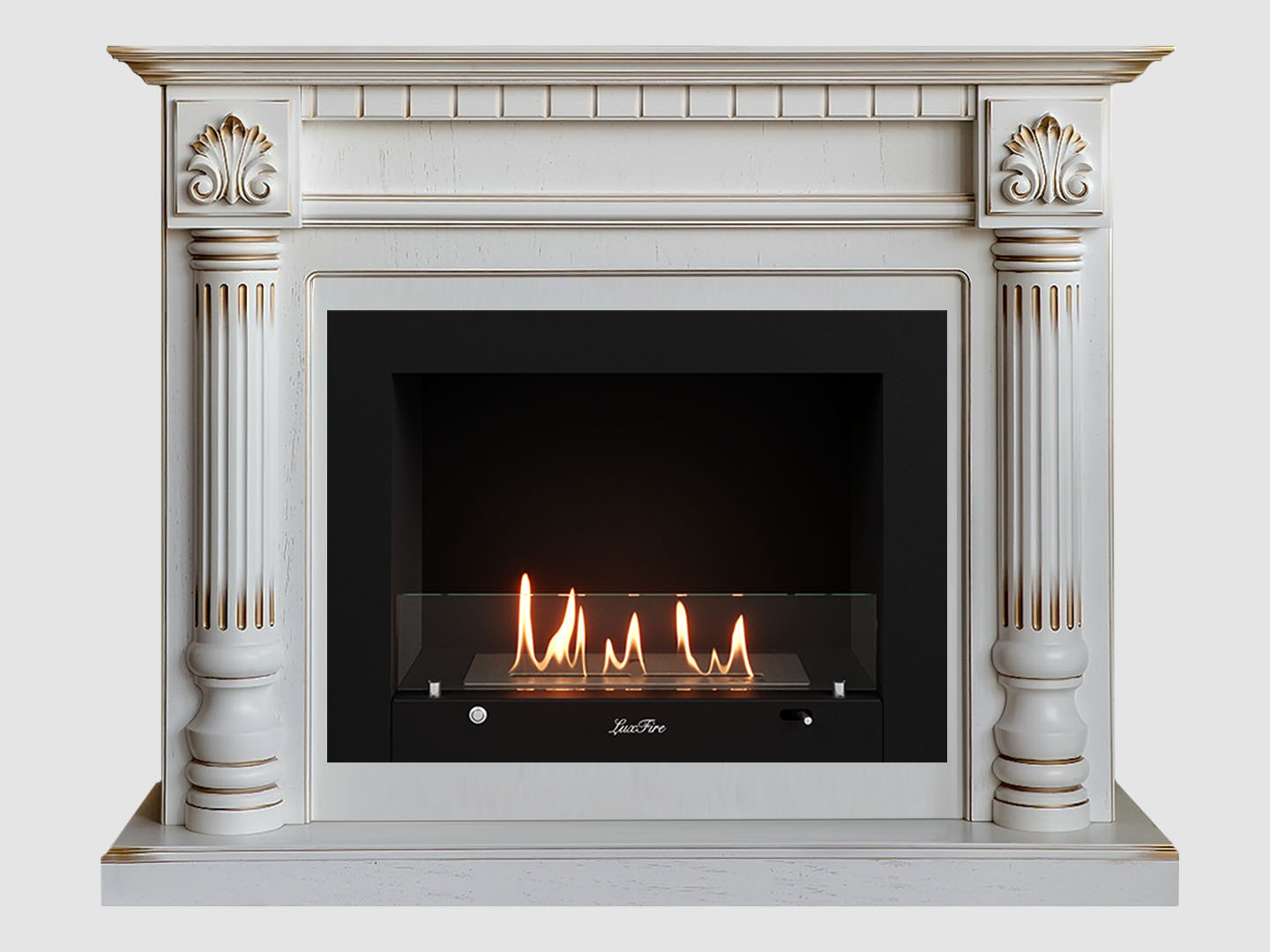 Каминный портал МДФ "Македония 1300" с биокамином Lux Fire "Фаер Бокс 3-30" (белый) по цене 128 800 руб.