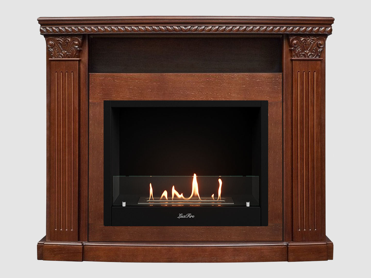 Каминный портал МДФ "Людовик 1300" с биокамином Lux Fire "Фаер Бокс 1 - 30" (темный орех) по цене 73 400 руб.