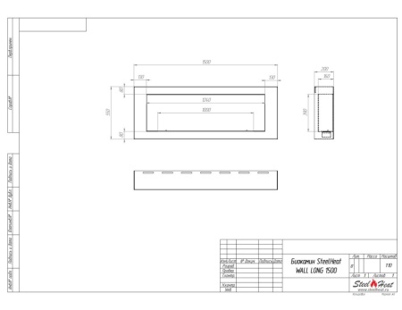 Биокамин SteelHeat WALL  LONG 1500 черный, стекло, стемалит по цене 78 120 руб.